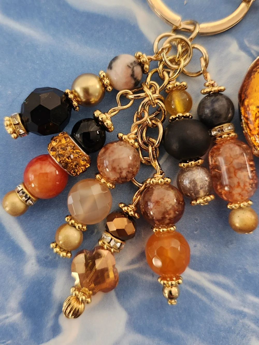 Clown Fish Purse Charm or Keychain Fire Agate Stone Glass Handcrafted